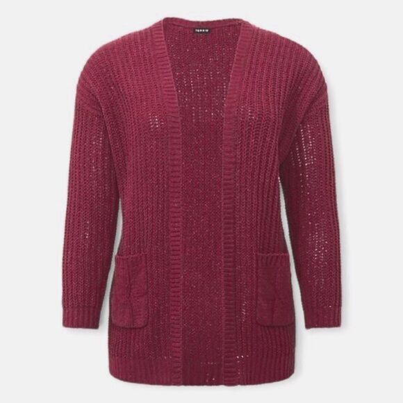 TORRID NEW Plus Size Maroon Metallic Lurex Knit  Cardigan Sweater. 2X - Picture 1 of 14